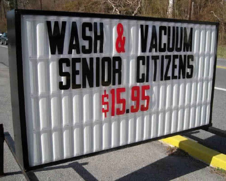 Wash & Vacuum Senior Citizens sign