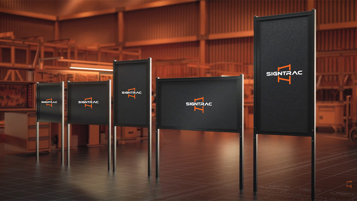 SignTrac metal sign frames come in 5 easy-to-assemble sizes: 4x4, 4x6, 4x8, 6x4, and 8x4.